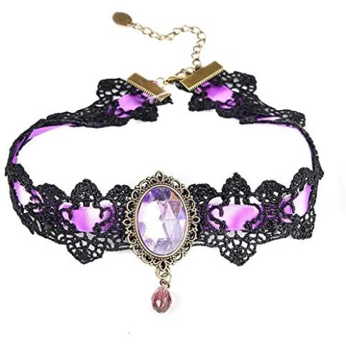 QEPOL Retro Handmade Choker Necklace for Women Gothic Black Lace Royal Court Vampire Style Wedding Beads Tassels Chain Pendant Earring Halloween Punk Costume Party Set Rock Craft Bracelet