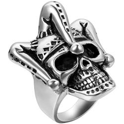 Flongo Mens Punk Stainless Steel Silver Black Gothic Joker Clown Band Ring