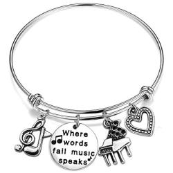 ENSIANTH Music Gift Where Words Fail Music Speaks Expandable Music Charm Bangle Music Lovers Jewelry