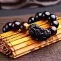 Feng Shui The Best 10mm Black Hand Carved Mantra Bead Bracelet with Obsidian Pi Xiu/Pi Yao Lucky Wealthy Amulet Brecelet with Tigers Eye/Black Stone