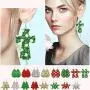 16 Pairs Christmas Earrings Xmas Faux Leather Earrings Glitter Long Dangle Teardrop Earrings for Women Jewelry Accessories