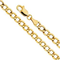 14k REAL Yellow Gold Hollow Mens 3.5mm Cuban Curb Chain Necklace with Lobster Claw Clasp
