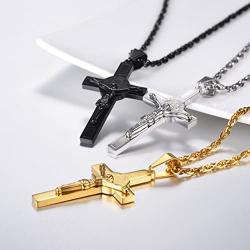 Jesus Cross Necklace for Men Women, Stainless Steel, Black/Blue/Rose Gold/18K Gold Plated, 22''-24'' adjustable, Come Gift Box