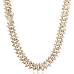 Gold IDEA 18MM Iced Out Prong Cuban Link Chain,18k /White Gold Plated Hip Hop Choker or Bracelet, 5A Cubic Zirconia Stones,Cuban Chains 8.5-24’’ for Men Women
