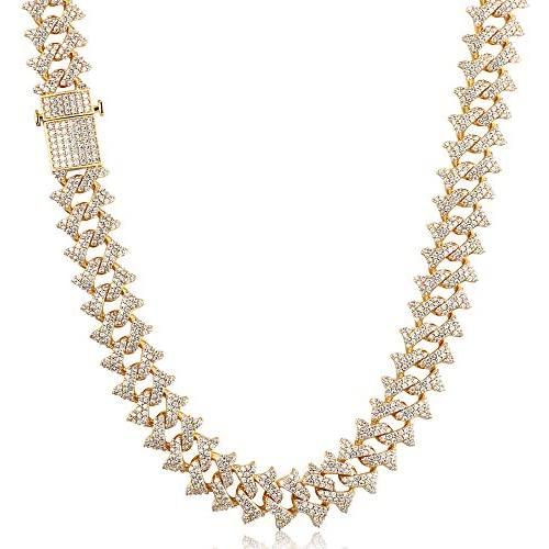 Gold IDEA 18MM Iced Out Prong Cuban Link Chain,18k /White Gold Plated Hip Hop Choker or Bracelet, 5A Cubic Zirconia Stones,Cuban Chains 8.5-24’’ for Men Women