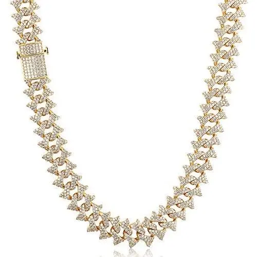 Gold IDEA 18MM Iced Out Prong Cuban Link Chain,18k /White Gold Plated Hip Hop Choker or Bracelet, 5A Cubic Zirconia Stones,Cuban Chains 8.5-24’’ for Men Women