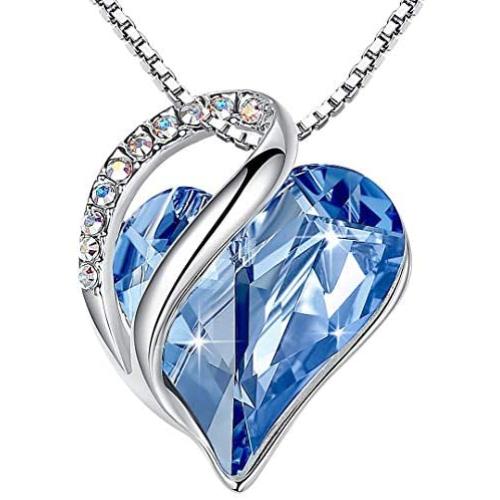 Leafael Infinity Love Heart Pendant Necklace Birthstone Crystal Jewelry Gifts for Women, Silver-tone, 18''+2''