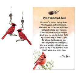 Lola Bella Gifts and Anne Koplik Red Cardinal Pave Swarovski Crystal Earrings Memorial Jewelry with Red Feathered Soul Poem Card, Gift Box Grief Sympathy Gift