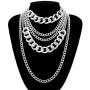Punk Exaggerated Chunky Collar Necklace Multi Layered Thick Cuban Link Long Chain Choker Necklace for Women Party Body Jewelry(Silver)