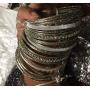 Lux Accessories Glitter Sparkle Mixed Metal Pave Crystal Textured Multiple Bangle Set