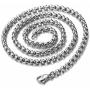 COOLSTEELANDBEYOND Mens Steel Viking Pirate Skull Pendant Necklace with Red Cubic Zirconia and 30 inches Wheat Chain