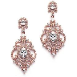 Mariell Victorian Scrolls Cubic Zirconia Wedding Bridal & Prom Chandelier Pierced or Clip-On Earrings