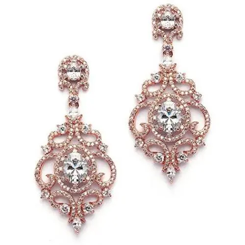 Mariell Victorian Scrolls Cubic Zirconia Wedding Bridal & Prom Chandelier Pierced or Clip-On Earrings