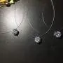Soul Sister Necklace, Fishing Line Round Cubic Zirconia Necklace, Friendship Invisible Transparent Line Pendant Jewelry for Women Girls Men