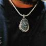 JINAO 18K White Gold Plated Iced Out Cubic Zirconia Blueface Pendant Necklace with Rope Chain