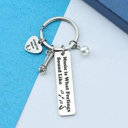 HN HNHB Musical Lover Gifts Music is What Feelings Sound Like Keychain I Love Singing Silver for Musician Singsing Performance