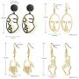 JOVIVI 4 Pairs Face Abstract Gold Statement Dangle Drop Earrings Set Hollow Geometric Hand Fun Art Earrings for Women Girls Punk Style