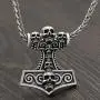 Viking Thor`s Hammer Hand Carved 7 Skull Head Pendant Antique Silver Metal Chain Rune Viking Thor`s Hammer Hand Carved 7 Skull Head Pendant Antique Silver Metal Chain Rune