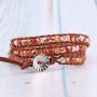 KELITCH Created Fire Agate Beads on Genuine Leather 3 Wrap Bracelet Handmade New Charm Summer Jewelry