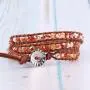 KELITCH Created Fire Agate Beads on Genuine Leather 3 Wrap Bracelet Handmade New Charm Summer Jewelry