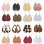 Sunssy 16-20 Pairs Leather Earring for Women Teardrop Leopard Print Leather Dangle Earring Lightweight