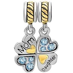 SexyMandala Heart Love Mother Mom Daughter Charms Pink Crystal Beads for Pandora Bracelets Mother Day