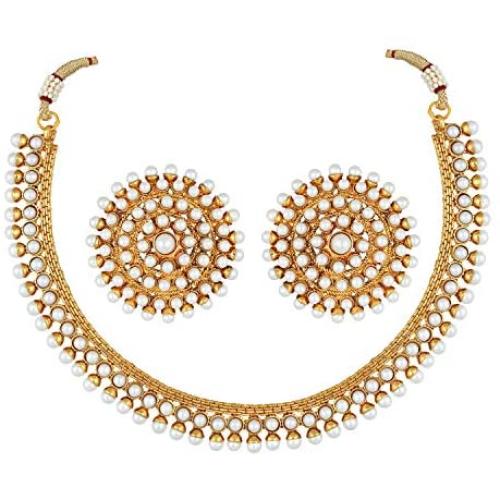 Aheli Bollywood Fashion Faux Stone Wedding Necklace Earrings Indian Fashion Jewelry Set for Women