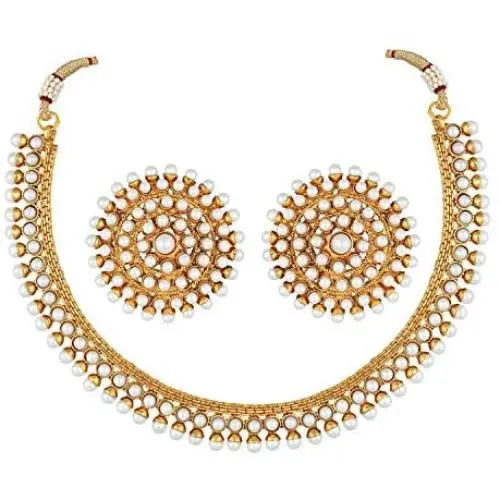 Aheli Bollywood Fashion Faux Stone Wedding Necklace Earrings Indian Fashion Jewelry Set for Women