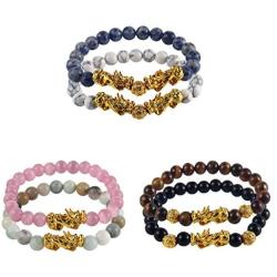 6Pcs Handmade Feng Shui Pi Xiu Beaded Elastic Bracelets Attract Wealth Good Luck Chinese Dragon Pi Yao Bracelet for Women Men Girl Boy Friend Gift Lucky Amulet Animal Unisex Jewelry