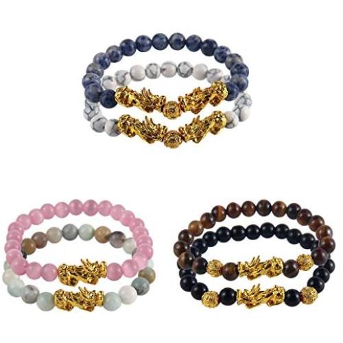 6Pcs Handmade Feng Shui Pi Xiu Beaded Elastic Bracelets Attract Wealth Good Luck Chinese Dragon Pi Yao Bracelet for Women Men Girl Boy Friend Gift Lucky Amulet Animal Unisex Jewelry