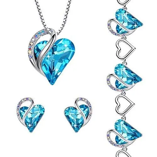 Leafael Infinity Love Crystal Heart Bundle Jewelry Set Light Turquoise Aqua Blue December Birthstone, Silver-tone Leafael Infinity Love Crystal Heart Bundle Jewelry Set Light Turquoise Aqua Blue December Birthstone, Silver-tone