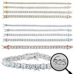 Harlembling Real Solid 925 Sterling Silver Mens Or Womens Tennis Bracelet - 14k Yellow & Rose Gold Finish Over Solid 925 Silver - 3-6mm - 6-9'' Iced One Row Bracelet