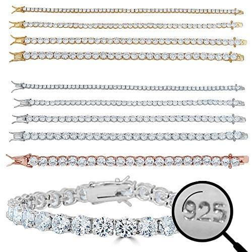 Harlembling Real Solid 925 Sterling Silver Mens Or Womens Tennis Bracelet - 14k Yellow & Rose Gold Finish Over Solid 925 Silver - 3-6mm - 6-9'' Iced One Row Bracelet