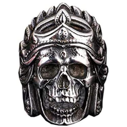 Indian Headdress Skull Head Ring for Men, Indian Chief Skull Ring, Native American Indian Head Rings, Crown Skull Ring Halloween Biker, Vintage Punk Skull Jewelry Gift for Men Boys
