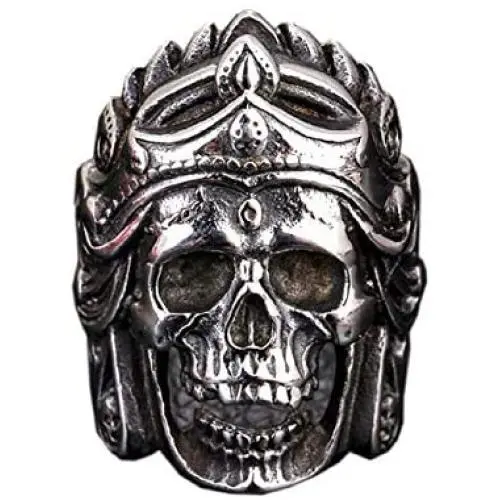 Indian Headdress Skull Head Ring for Men, Indian Chief Skull Ring, Native American Indian Head Rings, Crown Skull Ring Halloween Biker, Vintage Punk Skull Jewelry Gift for Men Boys