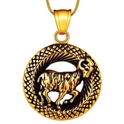 Hipunk Zodiac Pendant Necklace for Men - Star Sign Horoscope Pendant 12 Constellation Necklace 316L Stainless Steel Astrology Birthday Gifts Mens Women Jewelry