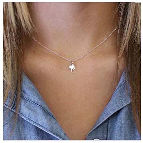 Yalice Tropical Palm Tree Pendant Necklace Chain Short Coconut Necklaces Jewelry for Women and Girls