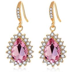 Swarovski Crystal Halo Teardrop Drop Dangle Earrings for Women 14K Rose Gold Plated Hypoallergenic Jewelry