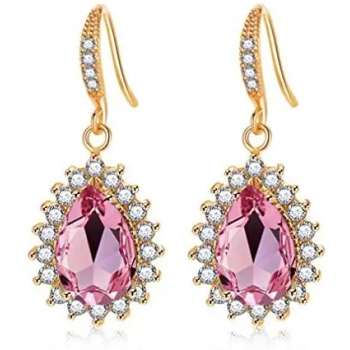 Swarovski Crystal Halo Teardrop Drop Dangle Earrings for Women 14K Rose Gold Plated Hypoallergenic Jewelry Swarovski Crystal Halo Teardrop Drop Dangle Earrings for Women 14K Rose Gold Plated Hypoallergenic Jewelry