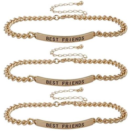 Lux Accessories Gold Tone Best Friends BFF ID Bracelet Set Trio