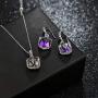 Colorful Cubic Swarovski Crystal Pendant Necklace Earrings for Women 14K Gold Plated Hypoallergenic Jewelry Set