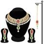 Aheli Indian Wedding Wear Beaded Faux Kundan Pearl Necklace Set with Maang Tikka Ethnic Fashion Jewelry for Women