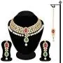 Aheli Indian Wedding Wear Beaded Faux Kundan Pearl Necklace Set with Maang Tikka Ethnic Fashion Jewelry for Women Aheli Indian Wedding Wear Beaded Faux Kundan Pearl Necklace Set with Maang Tikka Ethnic Fashion Jewelry for Women