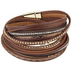 TASBERN Leopard Print Leather Wrap Bracelet in Multilayer Strands Leahter Cuff Bracelets for Women Mother Wife