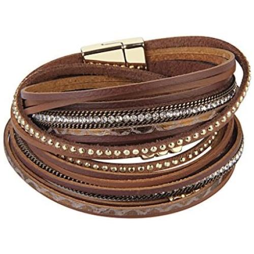 TASBERN Leopard Print Leather Wrap Bracelet in Multilayer Strands Leahter Cuff Bracelets for Women Mother Wife