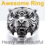 ChainsPro Mens Stunning Tiger Head Rings, Nice Craftmanship, Spiritual Animal Ring, Size #7-#14, 316L Stainless Steel/18K Gold Plated (Send Gift Box)