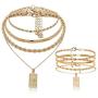 Multilayer Necklaces Anklet Set for Women Gold Plated Snake Link Chain Pendant Necklace Gifts for Girls Jewelry Set