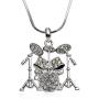 PammyJ Music Jewelry - Drum Set with Clear Crystals Pendant Necklace, 17.5''