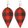 Christmas Plaid Print Leopard Jewelry Set Christmas Plaid Snowman Plaid Leather Faux Leather Teardrop Drop Dangle Earrings Necklace Bracelet Set for Women Girls Gifts Jewelry