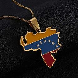 Yidan Stainless Steel Venezuela Map Flag Pendant Necklace Gold Color Venezuelan Jewelry